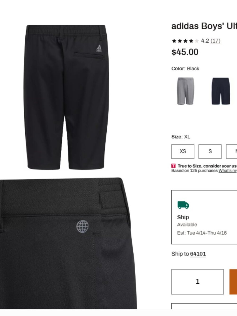 BNWT NEW Adidas Boys' Ultimate365 Adjustable Golf Shorts XL